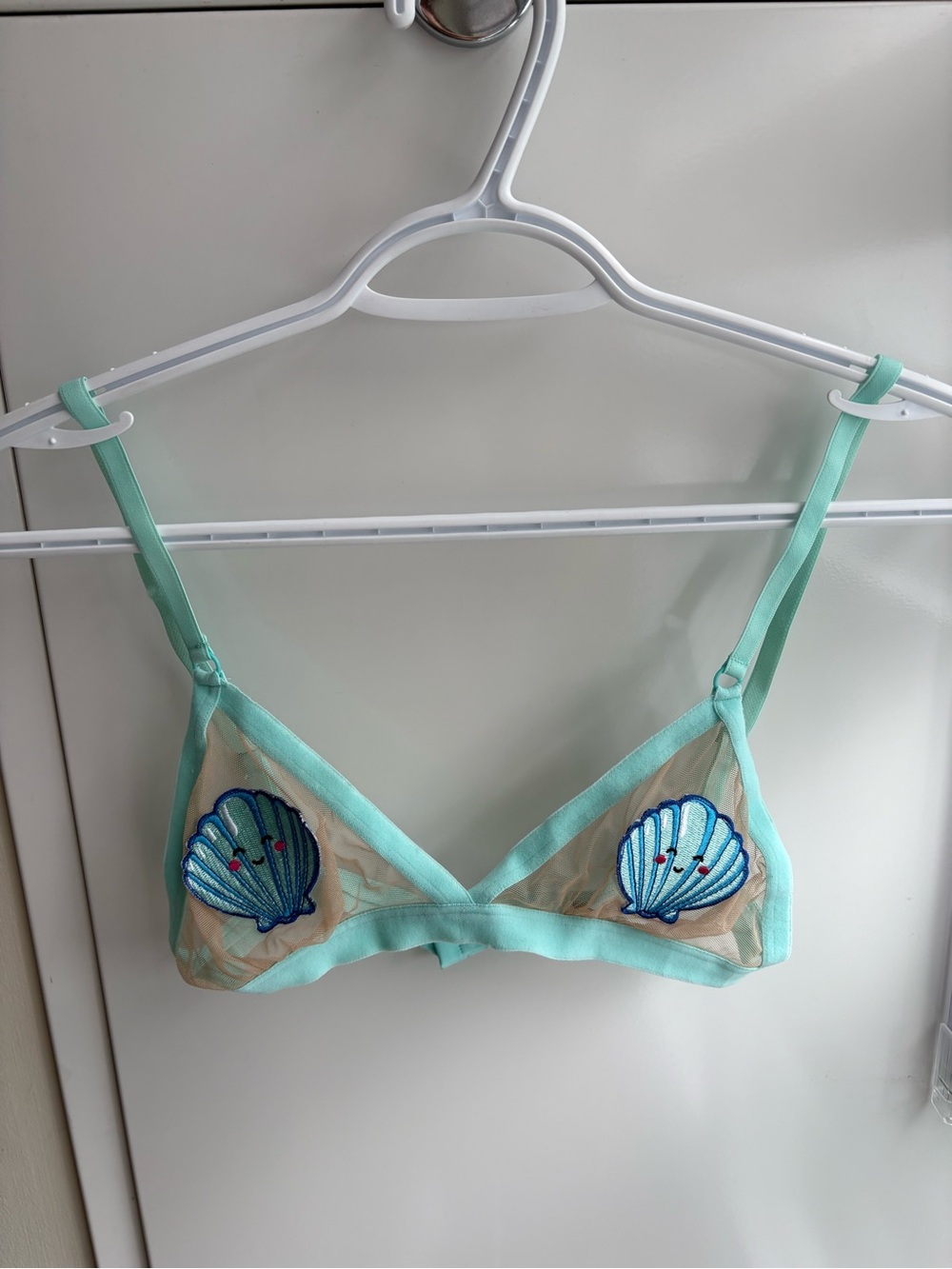 Sheer Sea Shell Triangle Bralette in Mint
